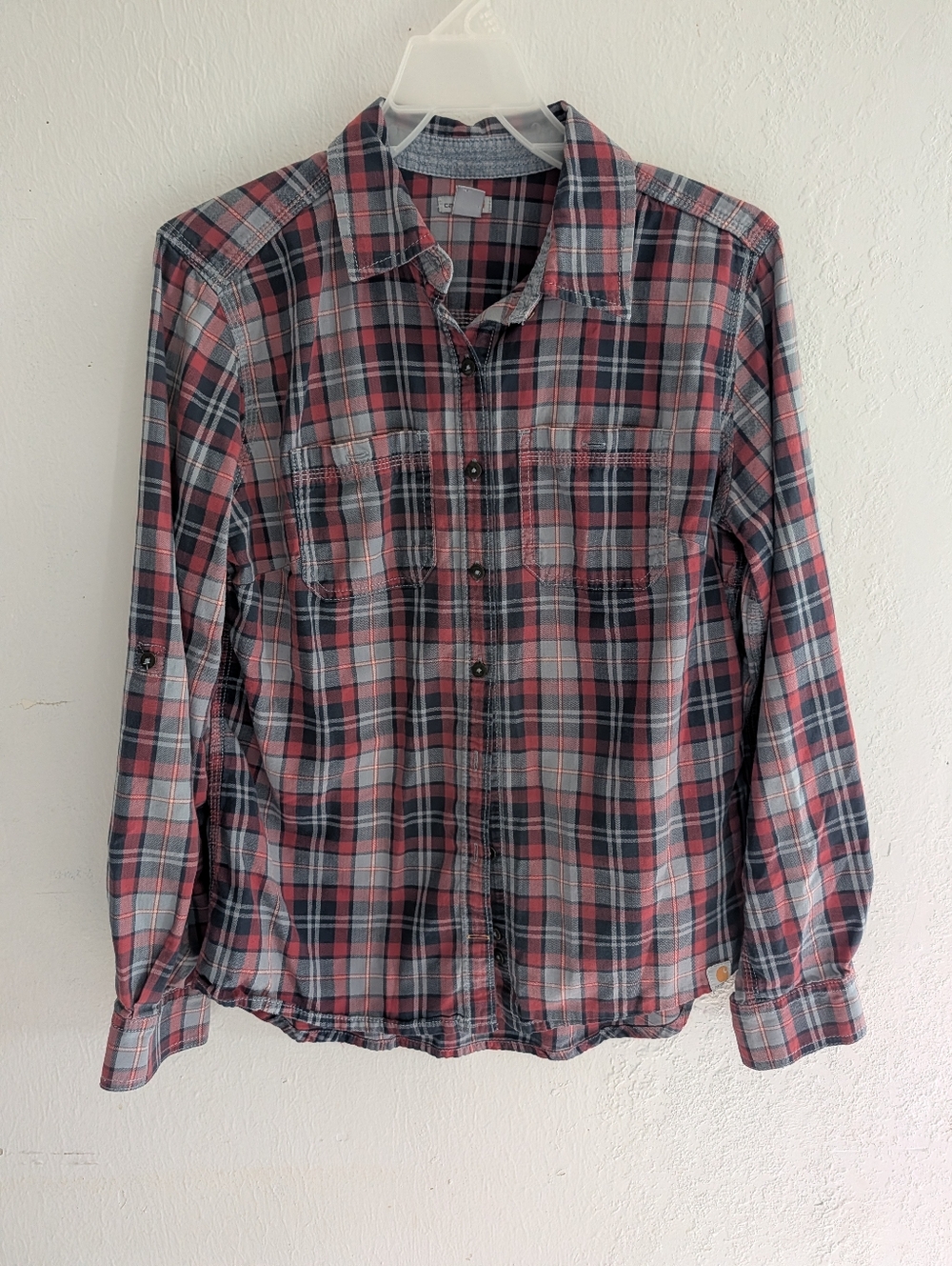 Carhartt Woman's  Red and Gray Plaid Button-Down Shirt